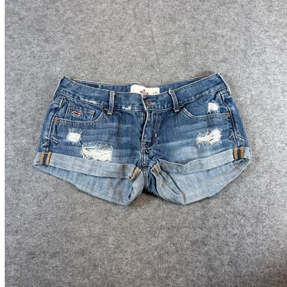 Hollister Denim Jean Cut Off Shorts Womens 1 Juniors Blue Distresses Sexy Summer - Picture 1 of 8